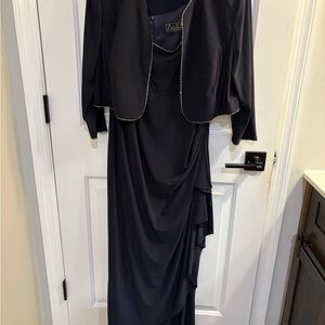 Alex Evenings Asymmetrical Navy Dress with Jacket